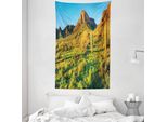 Abakuhaus Arazzo E Copriletto Verde Blu, Picacho Peak E Sun In Morbido Tessuto Microfibra Lavabile Senza Scolorimento Stampa Digitale, 140 X 230 Cm, Verde Blu