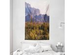 Abakuhaus Arazzo E Copriletto Paesaggistico, Cactus Mountain In Primavera In Morbido Tessuto Microfibra Lavabile Senza Scolorimento Stampa Digitale, 140 X 230 Cm, Marrone Verde