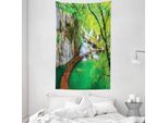 Abakuhaus Arazzo Naturale E Copriletto, Cascade Alberi Nel Verde In Morbido Tessuto Microfibra Lavabile Senza Scolorimento Stampa Digitale, 140 X 230 Cm, Verde Grigio