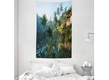 Abakuhaus Arazzo E Copriletto Paesaggistico, Palme Al Mattino In Morbido Tessuto Microfibra Lavabile Senza Scolorimento Stampa Digitale, 140 X 230 Cm, Verde