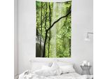 Abakuhaus Arazzo E Copriletto Paesaggistico, Cascata Nella Giungla E Albero In Morbido Tessuto Microfibra Lavabile Senza Scolorimento Stampa Digitale, 140 X 230 Cm, Verde Marrone