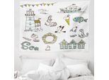 Abakuhaus Kids Arazzo, Faro Ancora Gabbiano In Morbido Tessuto Microfibra Lavabile Senza Scolorimento Stampa Digitale, 150 X 110 Cm, Verde Pallido Giallo