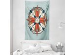 Abakuhaus Arazzo E Copriletto Vintage, Cruise Compass Grunge In Morbido Tessuto Microfibra Lavabile Senza Scolorimento Stampa Digitale, 140 X 230 Cm, Arancione Pallido Turchese