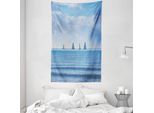 Abakuhaus Arazzo E Copriletto Nautico, Barca A Vela Sull'oceano In Morbido Tessuto Microfibra Lavabile Senza Scolorimento Stampa Digitale, 140 X 230 Cm, Azzurro