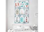 Abakuhaus Arazzo E Copriletto Nautico, Collage Marino In Morbido Tessuto Microfibra Lavabile Senza Scolorimento Stampa Digitale, 140 X 230 Cm, Bianco Rosso Blu