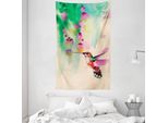 Abakuhaus Arazzo Naturale E Copriletto, Colibrì E Fiori In Morbido Tessuto Microfibra Lavabile Senza Scolorimento Stampa Digitale, 140 X 230 Cm, Verde