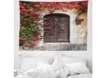 Abakuhaus Arazzo Marocchino, Porta Antica Con Fiori In Morbido Tessuto Microfibra Lavabile Senza Scolorimento Stampa Digitale, 150 X 110 Cm, Multicolore