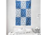 Abakuhaus Navy White Arazzo E Copriletto, Mosaico Portoghese In Morbido Tessuto Microfibra Lavabile Senza Scolorimento, Stampa Digitale, 140 X 230 Cm, Blu Navy Bianco