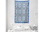 Abakuhaus Arazzo E Copriletto Retrò, Mosaico Marocchino In Morbido Tessuto Microfibra Lavabile Senza Scolorimento Stampa Digitale, 140 X 230 Cm, Grigio Blu