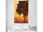 Abakuhaus Arazzo E Copriletto, Campagna, Fattoria, Alba, In Morbido Tessuto Microfibra, Lavabile Senza Scolorimento, Stampa Digitale, 140 X 230 Cm, Arancione Marrone