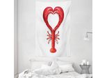 Abakuhaus Tappeto Da Parete E Copriletto Rosso, Frutti Di Mare Aragosta Cuore In Morbido Tessuto Microfibra Lavabile Senza Scolorimento Stampa Digitale, 140 X 230 Cm, Rosso