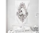 Abakuhaus Arazzo E Copriletto Astratto, Teschi E Rose, Tessuto Morbido In Microfibra, Lavabile Senza Scolorimento, Stampa Digitale, 140 X 230 Cm, Bianco E Nero