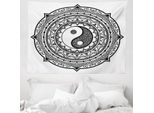 Abakuhaus Tappeto Giapponese, Ying Yang Asian In Morbido Tessuto Microfibra Lavabile Senza Scolorimento Stampa Digitale, 150 X 110 Cm, Bianco Nero