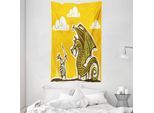 Abakuhaus Arazzo E Copriletto Giallo, Cavaliere Con Drago In Morbido Tessuto Microfibra Lavabile Senza Scolorimento, Stampa Digitale, 140 X 230 Cm, Giallo