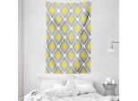 Abakuhaus Arazzo E Copriletto Ikat, Old Form Shapes Bundles In Morbido Tessuto Microfibra Lavabile Senza Scolorimento, Stampa Digitale, 140 X 230 Cm, Bianco Giallo Grigio