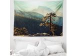 Abakuhaus Arazzo Americano, Misty Morning Yosemite In Morbido Tessuto Microfibra Lavabile Senza Scolorimento Stampa Digitale, 150 X 110 Cm, Teal Brown