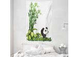 Abakuhaus Kids Arazzo E Copriletto, Panda-Orso Bambù In Morbido Tessuto Microfibra Lavabile Senza Scolorimento Stampa Digitale, 140 X 230 Cm, Verde Nero Bianco