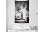 Abakuhaus Paris Arazzo E Copriletto, Torre Eiffel Giornata Nuvolosa In Morbido Tessuto Microfibra Lavabile Senza Scolorimento Stampa Digitale, 140 X 230 Cm, Grigio Rosso