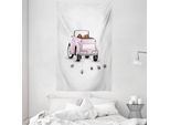 Abakuhaus Amore Arazzo E Copriletto, Just Married Auto Caricaturale In Morbido Tessuto Microfibra Lavabile Senza Scolorimento Stampa Digitale, 140 X 230 Cm, Bianco Rosa