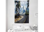 Abakuhaus Arazzo E Copriletto Verde, Paesaggio Mountain Road In Morbido Tessuto Microfibra Lavabile Senza Scolorimento, Stampa Digitale, 140 X 230 Cm, Verde