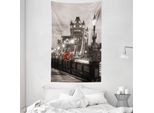 Abakuhaus London Arazzo E Copriletto, Paesaggio Urbano In Morbido Tessuto Microfibra Lavabile Senza Scolorimento, Stampa Digitale, 140 X 230 Cm, Grigio Taupe Rosso