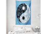 Abakuhaus Ying Yang Arazzo E Copriletto, Tao Sign Floral In Morbido Tessuto Microfibra Lavabile Senza Scolorimento Stampa Digitale, 140 X 230 Cm, Blu Nero Grigio