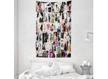 Abakuhaus Tappeto Da Parete E Copriletto, Collage Fashion Modern In Morbido Tessuto Microfibra Lavabile Senza Scolorimento, Stampa Digitale, 140 X 230 Cm, Nero Bianco Rosso