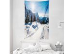 Abakuhaus Arazzo Naturale E Copriletto, Mountain Pine Trees In Morbido Tessuto Microfibra Lavabile Senza Scolorimento Stampa Digitale, 140 X 230 Cm, Bianco Blu
