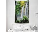 Abakuhaus Arazzo Verde E Copriletto, Cascata Natura Esotica In Morbido Tessuto Microfibra Lavabile Senza Scolorimento, Stampa Digitale, 140 X 230 Cm, Bianco Verde