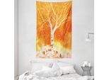 Abakuhaus Arazzo E Copriletto Arancione, Albero Senza Foglie In Autunno In Morbido Tessuto Microfibra Lavabile Senza Scolorimento, Stampa Digitale, 140 X 230 Cm, Arancione