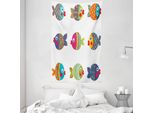 Abakuhaus Arazzo Etnico E Copriletto, Pesci Caricaturali In Morbido Tessuto Microfibra Lavabile Senza Scolorimento Stampa Digitale, 140 X 230 Cm, Multicolore