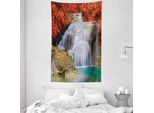 Abakuhaus Arazzo E Copriletto Paesaggistico, Foglie Autunnali Sul Lago In Morbido Tessuto Microfibra Lavabile Senza Scolorimento, Stampa Digitale, 140 X 230 Cm, Blu, Bianco E Arancione