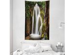 Abakuhaus Arazzo E Copriletto Con Motivo Cascata, Cascata Nel Bosco In Morbido Tessuto Microfibra Lavabile Senza Scolorimento, Stampa Digitale, 140 X 230 Cm, Bianco Verde