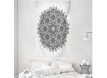 Abakuhaus Arazzo E Copriletto Nero, Mandala Ottoman Fiori In Morbido Tessuto Microfibra Lavabile Senza Scolorimento Stampa Digitale, 140 X 230 Cm, Bianco Nero