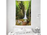 Abakuhaus Arazzo E Copriletto Paesaggistico, Cascata Primaverile Natura In Morbido Tessuto Microfibra Lavabile Senza Scolorimento Stampa Digitale, 140 X 230 Cm, Verde E Bianco