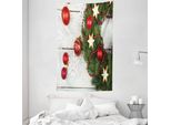 Abakuhaus Tappeto Natalizio E Copriletto, Ornamento E Pino In Morbido Tessuto Microfibra Lavabile Senza Scolorimento Stampa Digitale, 140 X 230 Cm, Verde Rosso