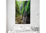 Abakuhaus Arazzo E Copriletto Paesaggistico, Cascata Nel Bosco In Morbido Tessuto Microfibra Lavabile Senza Scolorimento, Stampa Digitale, 140 X 230 Cm, Verde E Marrone