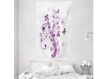 Abakuhaus Arazzo E Copriletto Color Malva, Motivo Floreale, Morbido Tessuto In Microfibra, Lavabile Senza Scolorimento, Stampa Digitale, 140 X 230 Cm, Bianco E Lilla