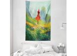 Abakuhaus Arazzo E Copriletto Paesaggistico, Fiore Scary Castle In Morbido Tessuto Microfibra Lavabile Senza Scolorimento Stampa Digitale, 140 X 230 Cm, Verde Rosso