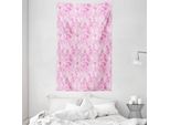 Abakuhaus Arazzo E Copriletto Asiatico, Foglie Paisley In Morbido Tessuto Microfibra Lavabile Senza Scolorimento Stampa Digitale, 140 X 230 Cm, Rosa E Bianco