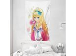 Abakuhaus Tappezzeria E Copriletto Anime, Grafica Manga Cartoon In Morbido Tessuto Microfibra Lavabile Senza Scolorimento Stampa Digitale, 140 X 230 Cm, Giallo Rosa