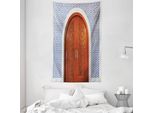Abakuhaus Arazzo E Copriletto Asiatico, Porta In Legno Antico Con Stelle In Morbido Tessuto Microfibra Lavabile Senza Scolorimento, Stampa Digitale, 140 X 230 Cm, Marrone Blu