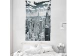 Abakuhaus Arazzo E Copriletto Manhattan, Paesaggio Urbano In Morbido Tessuto Microfibra Lavabile Senza Scolorimento, Stampa Digitale, 140 X 230 Cm, Grigio
