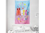 Abakuhaus Paris Arazzo E Copriletto, Parole Francesi Con Cuori In Morbido Tessuto Microfibra Lavabile Senza Scolorimento Stampa Digitale, 140 X 230 Cm, Multicolore