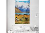 Abakuhaus Arazzo E Copriletto Paesaggistico, Cavallo Di Fattoria In Montagna In Morbido Tessuto Microfibra Lavabile Senza Scolorimento Stampa Digitale, 140 X 230 Cm, Multicolore