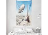 Abakuhaus Paris Arazzo E Copriletto, Torre Eiffel Francese In Morbido Tessuto In Microfibra Lavabile Senza Scolorimento Stampa Digitale, 140 X 230 Cm, Blu E Grigio
