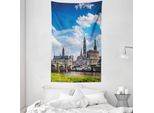 Abakuhaus Arazzo E Copriletto, Città Europea In Morbido Tessuto Microfibra Lavabile Senza Scolorimento, Stampa Digitale, 140 X 230 Cm, Grigio Blu