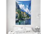 Abakuhaus Italia Arazzo E Copriletto, Paesaggio Del Lago Di Como, In Morbido Tessuto Microfibra Lavabile Senza Scolorimento, Stampa Digitale, 140 X 230 Cm, Blu E Verde