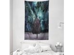 Abakuhaus Tappeto Da Parete E Copriletto, Nebula Galaxy Planet Tree In Morbido Tessuto Microfibra Lavabile Senza Scolorimento, Stampa Digitale, 140 X 230 Cm, Multicolore