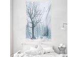 Abakuhaus Arazzo Invernale E Copriletto, Alberi Innevati E Uccelli In Morbido Tessuto Microfibra Lavabile Senza Scolorimento Stampa Digitale, 140 X 230 Cm, Blu Petrolio
